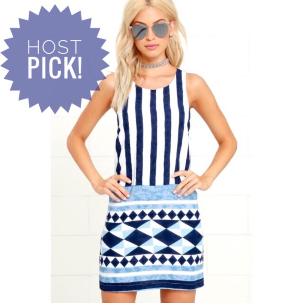 Lulu’s Blue & Ivory Print Shift Dress Size L, NWT!